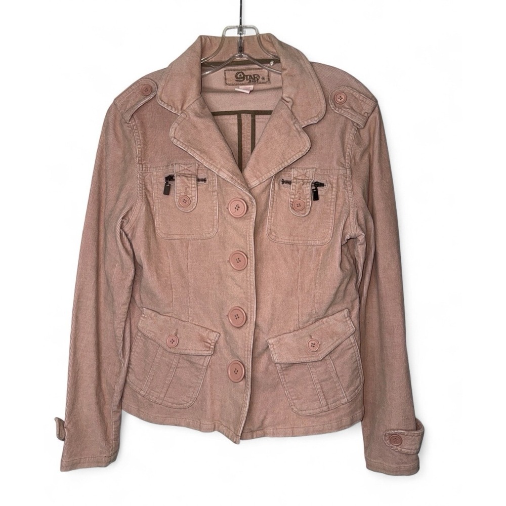 Star Jeans Y2K Pink Corduroy Utility Jacket Military Zip Pocket Juniors Large